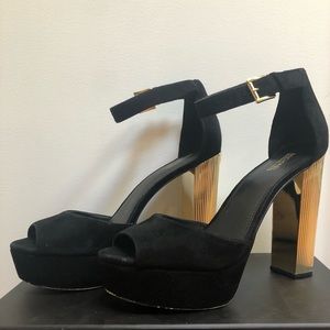 Michael Kors black & gold suede platform heels